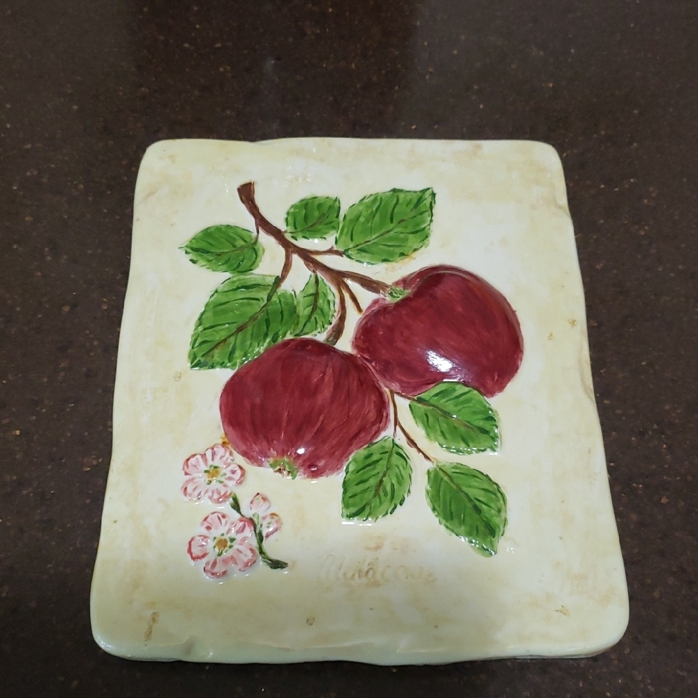 Vintage Glazed Ceramic Apple Wall Tile 3D Design Kitchen Décor Red Apples